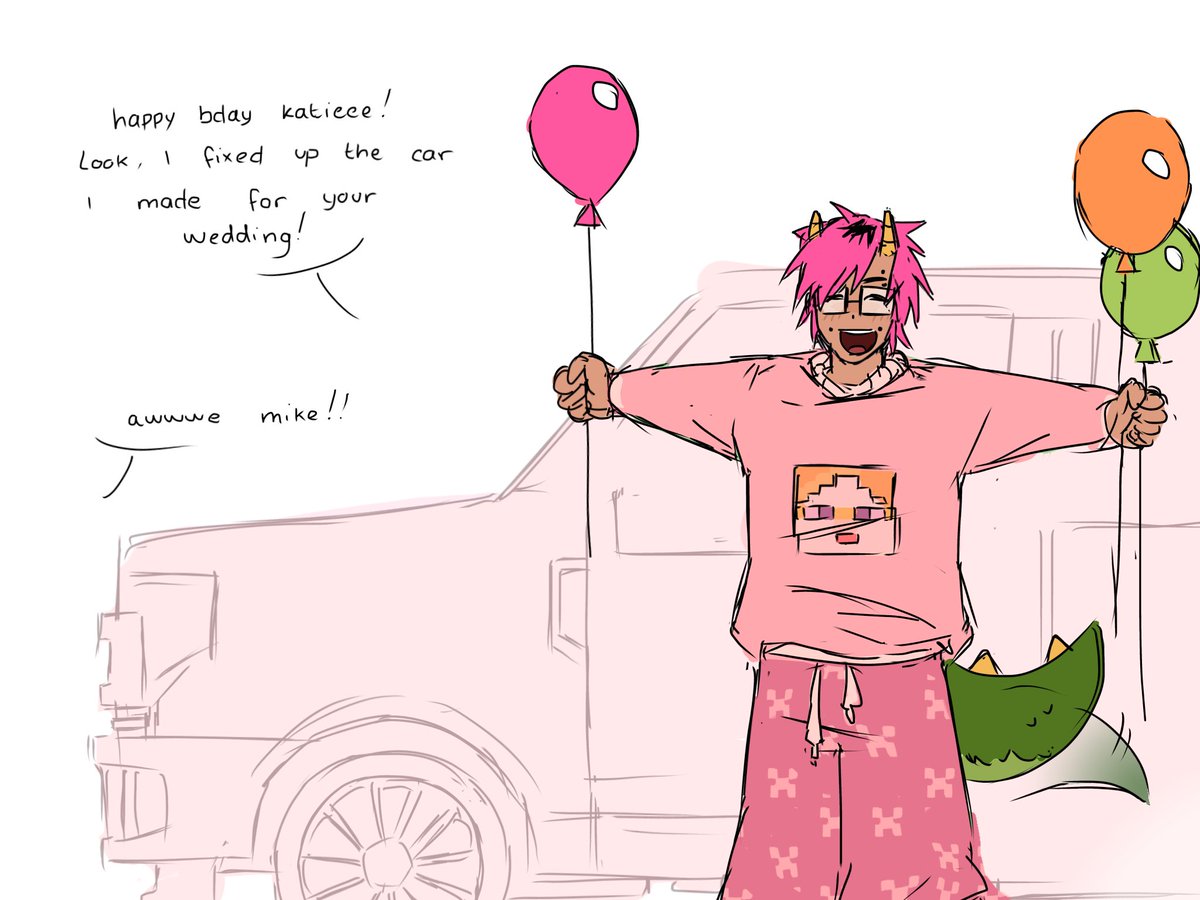 mutantbeagles's tweet photo. i wanted to draw mike in an outfit similar to the one katie wore for his bday so heres a little mike doodle / kfc duo doodle whilst i work on an actual bday drawing #qsmp #qsmp2 #qsmpart #katieb #mikethelink #kfcduo https://t.co/gKa3pWjChg