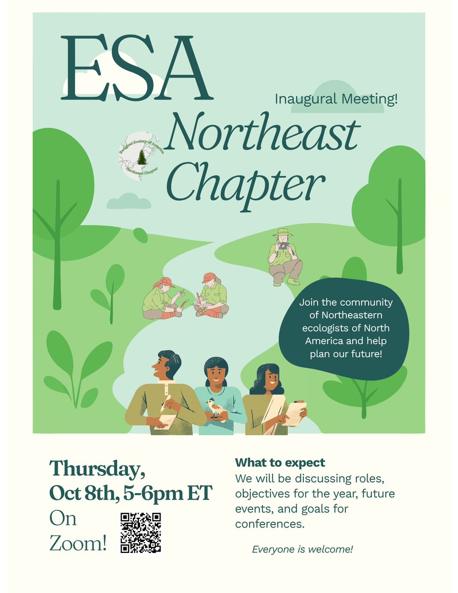 ESA_org's tweet photo. Members: We have two business meetings scheduled on 10/8!

The Inclusive Ecology Section will hold a meeting for members at 3:00 PM ET https://t.co/Qs497HHVWB

Then the new Northeast Chapter will have its first meeting at 5:00 PM ET https://t.co/aa0jlxNZ52

All members welcome! https://t.co/5NA3E2Nyoo