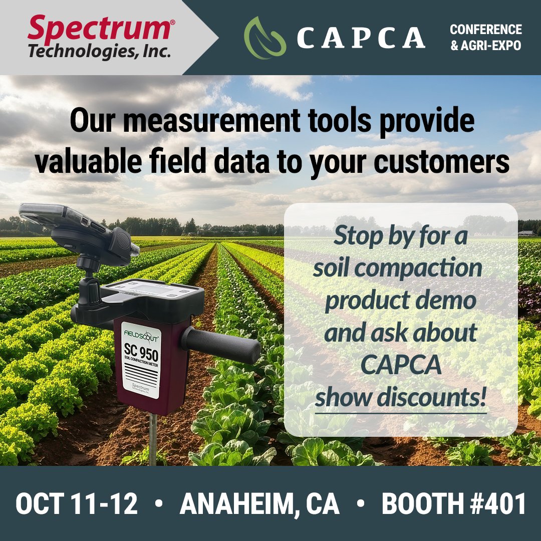 SpecTechMeters's tweet photo. Heading to the CAPCA Conference? Stop by booth #401 in Anaheim, Oct 11–12. The SC 950 Soil Compaction Meter helps you find compacted soil layers that may be limiting root growth, water movement, and nutrient uptake. Ask for a product demonstration and ask about show specials! https://t.co/1tPLXLubUX