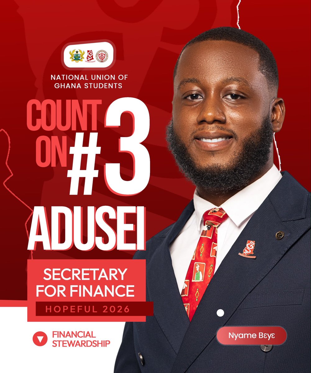 oakb_a_'s tweet photo. ADUSEI, NUGS SECRETARY FOR FINANCE 263️⃣🇬🇭🇦🇹✊
Committed to:
V. Value for Money
A. Accountability
R. Responsible Financial Practices3️⃣🫵
#CountWithAdusei_
#CountOn3️⃣
#THEVARAGENDA 
#FinancialStewardship 
#AduseiForNUGSFinance26 https://t.co/WWNyXWjg2V