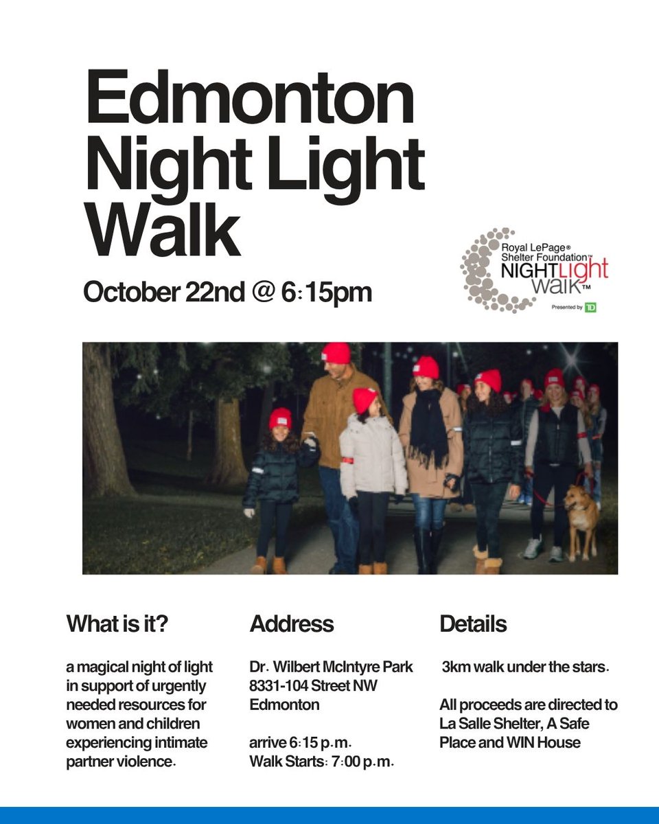 cssalberta's tweet photo. ✨ Walk together. Light the way. ✨​

This October, join us for the #Royal_LePage_Shelter_Foundation Night Light Walk, a meaningful evening dedicated to supporting local shelters that provide safety, healing, and hope for women and children escaping violence.​
1/3 https://t.co/XSe6Q9IZZo