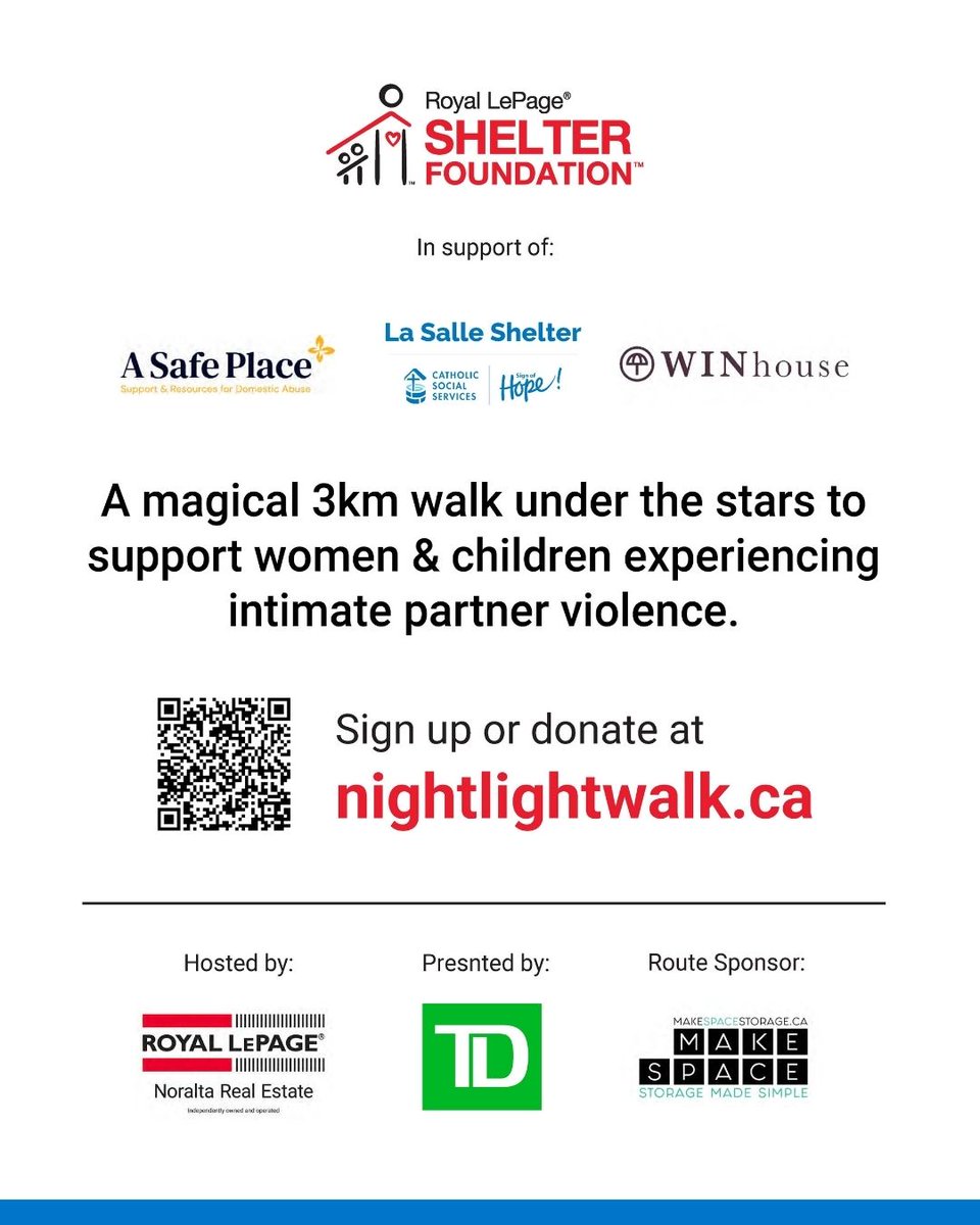 cssalberta's tweet photo. ✨ Walk together. Light the way. ✨​

This October, join us for the #Royal_LePage_Shelter_Foundation Night Light Walk, a meaningful evening dedicated to supporting local shelters that provide safety, healing, and hope for women and children escaping violence.​
1/3 https://t.co/XSe6Q9IZZo