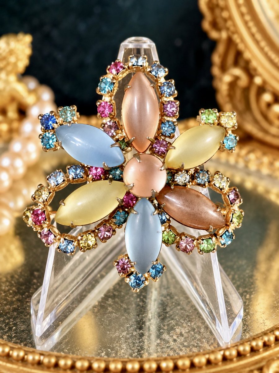 EbayBaby33's tweet photo. Vtg Pastel Cat Eye Rhinestone Brooch & Clip-On Earrings Set Multicolor Gold Tone #VintageJewelry #VintageBrooch #ClipOnEarrings #VintageJewelrySet #BroochEarringSet #CatEyeJewelry #PastelJewelry #RhinestoneJewelry https://t.co/ezmP9vEvOb #eBay via @eBay https://t.co/40dAFRI6Ee