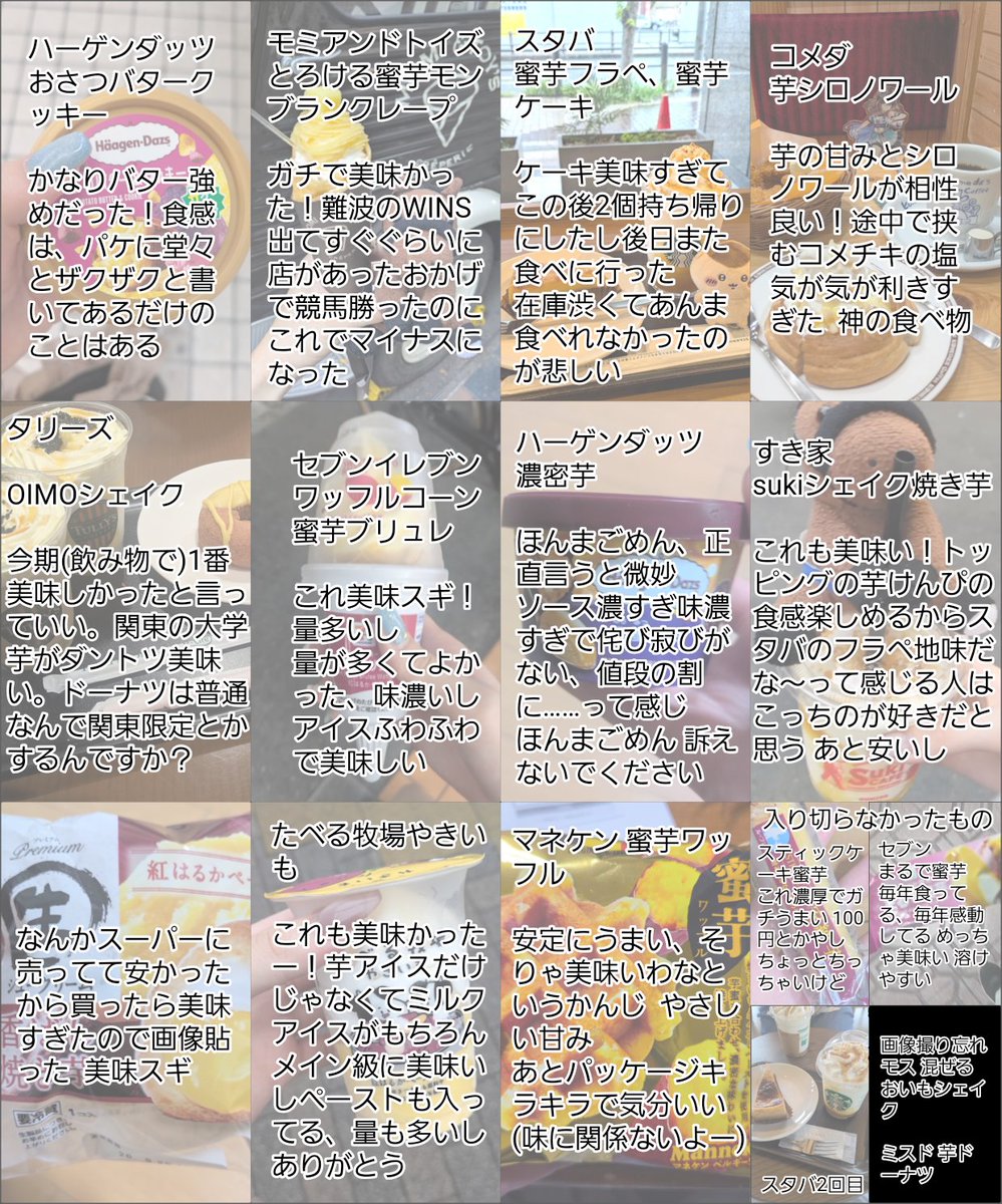 uyn16h's tweet photo. 【なんと】食レポもあります

個人的ランキング(味、コスパ総合評価)
1位  スタバの蜜芋ケーキ
(越えられない壁)
2位  タリーズの大学芋シェイク(関東)
3位  セブンのワッフルコーン蜜芋ブリュレ

蜜芋ケーキはリベイク派でした。 https://t.co/VOV1yhxhDi