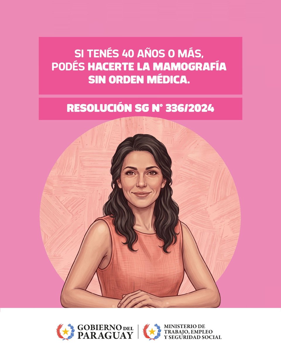 MTESS_PY's tweet photo. #OctubreRosa| ¿Sabías que a partir de los 40 años, con solo presentar tu cédula de identidad, podés realizarte una mamografía sin necesidad de orden médica?
 
Consultá los servicios disponibles: https://t.co/8okkaUhetN 

¡Hagamos de la prevención una tradición! https://t.co/OdbyoQUGEK