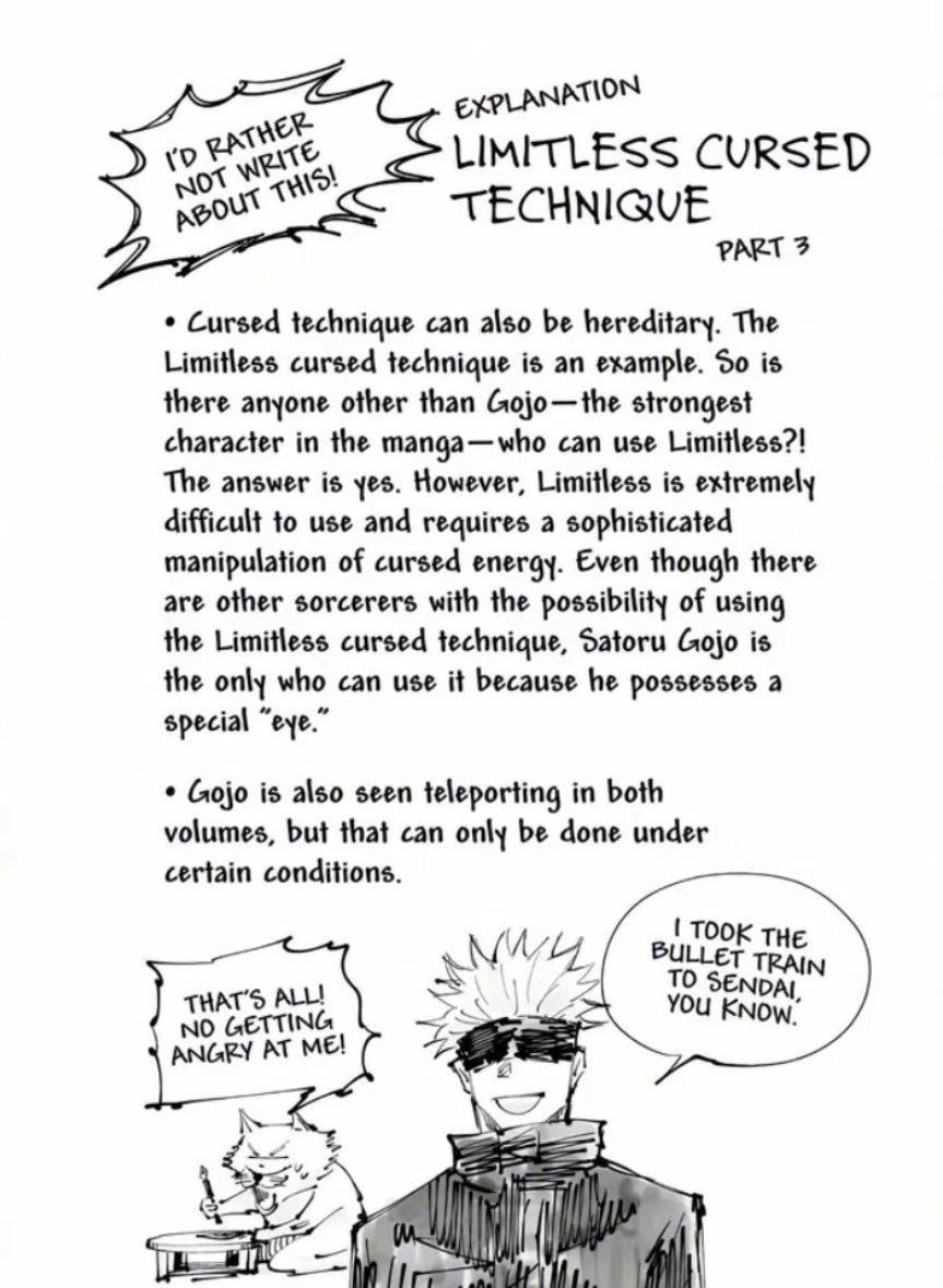 j4exe's tweet photo. @mskyisk86041 @AnimeePost I wish I could agree but Gege states himself that limitless is a difficult technique to learn, so I doubt it would take a year 😔 https://t.co/Orfjdi3vyG
