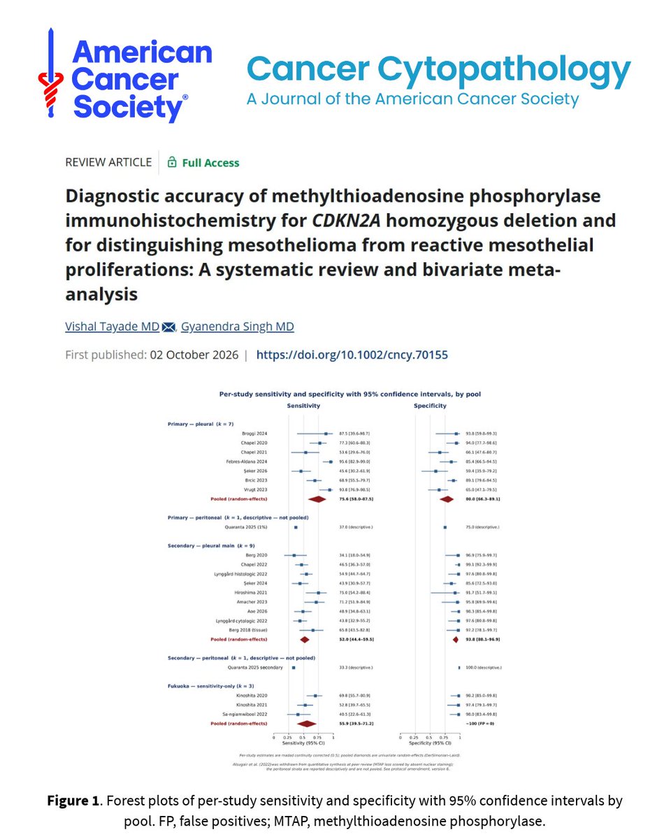 CancerCytopath's tweet photo. New Review! Diagnostic accuracy of methylthioadenosine phosphorylase IHC for CDKN2A homozygous deletion and for distinguishing mesothelioma from reactive mesothelial proliferations: A systematic review and bivariate meta-analysis

🔗: https://t.co/YdLEylzn26

#CytoPath #IHCPath https://t.co/afnO3sY0h2