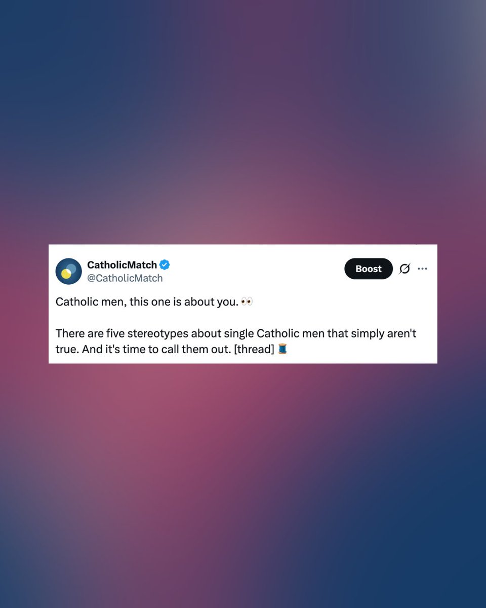 CatholicMatch's tweet photo. The stereotypes about single Catholic men? We're calling them out. 👀

Five common bachelor myths...all debunked.

See the full article: https://t.co/z1l4HGfZ5Q https://t.co/IFk0knC9pU
