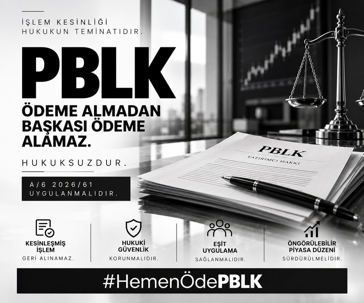 gnkarkar's tweet photo. @hukukcudoktor PBLK oluşmuş bir işlemin sonucu sonradan belirsizliğe bırakılamaz.

Yatırımcı açık ve eşit uygulama bekliyor.

PBLK ÖNCELİĞİ KORUNSUN.

#HemenÖdePBLK https://t.co/jQUegRVTOs