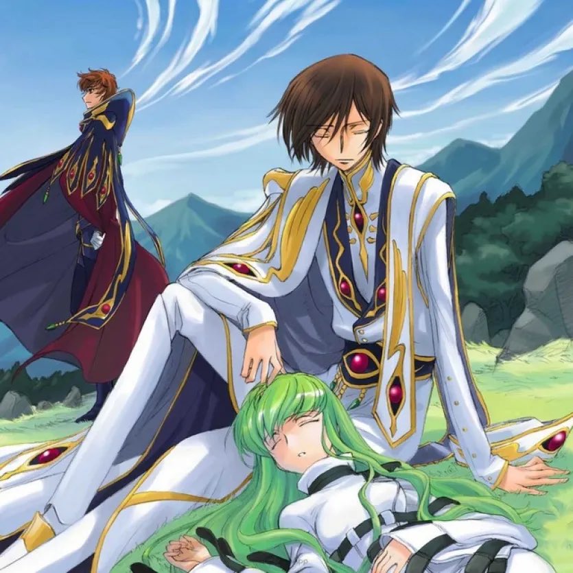 MOLENAIDE's tweet photo. While CLAMP gets credit for Code Geass designs, Takahiro Kimura was responsible for finalizing designs for animation + most of the later character designs + ending illustrations + A LOT of the promo art. He passed away in 2023 at 58. https://t.co/RzjC767Udl