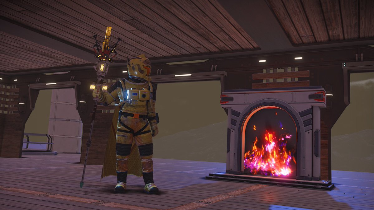 nomadxplores's tweet photo. Every base needs a fireplace, crackling wood and a comfortable chair to rest after a long day travelling the galaxies..

#nomanssky #ournmsuniverse https://t.co/OAfkLQ2iYI