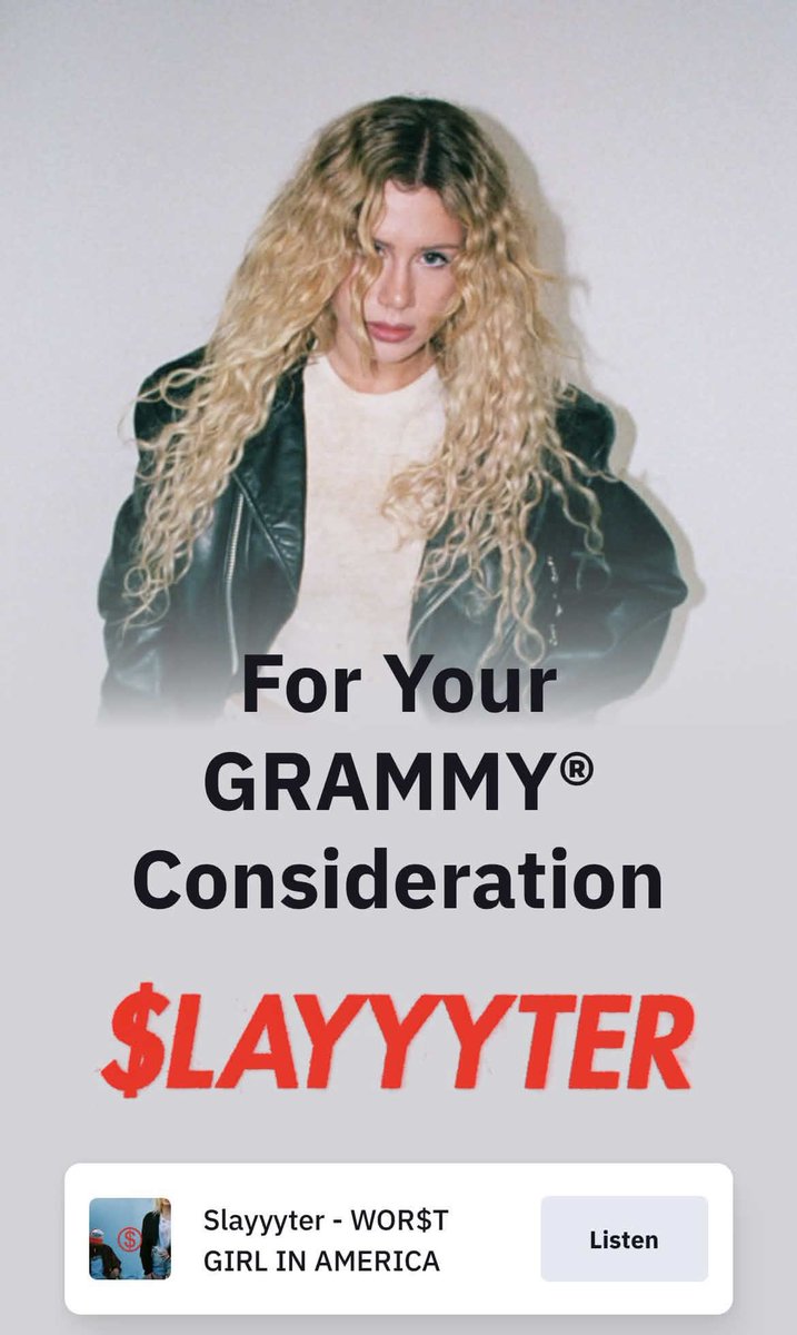 yyycord's tweet photo. For Your #GRAMMYs Consideration: Slayyyter. https://t.co/cSUGjtP5yd