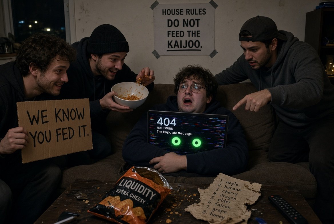daragoodluck's tweet photo. Site said 404, so I refreshed. something crawled out of the page, sat in the trenches, and found the bag before I could close the tab. support said do not feed the KAIJOO. too late. it already has the liquidity, the seed phrase, and now it’s asking if I have dessert. containment failed. agent left the chat. still hungry.

@kaizoo404 $KAIJOO