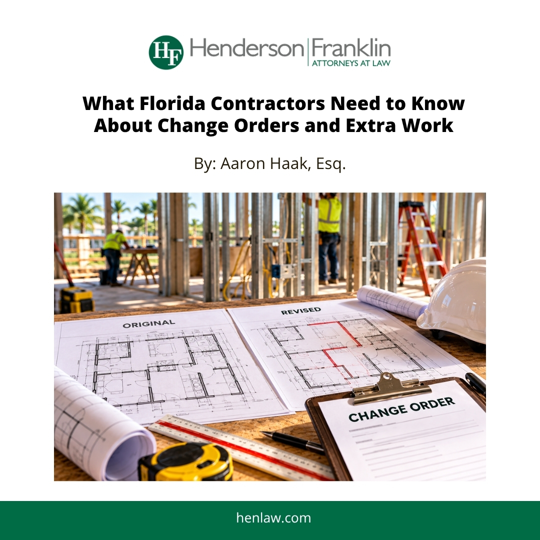 HenlawSWFL's tweet photo. “Go ahead. We’ll work out the paperwork later.”
Those words can lead to a construction dispute when the invoice arrives.
Florida Board Certified Construction Attorney Aaron Haak explains:
https://t.co/BZ9EjhY0U8
#swfl #law #FL #constructionlaw #changeorders https://t.co/GhP4icb6RT