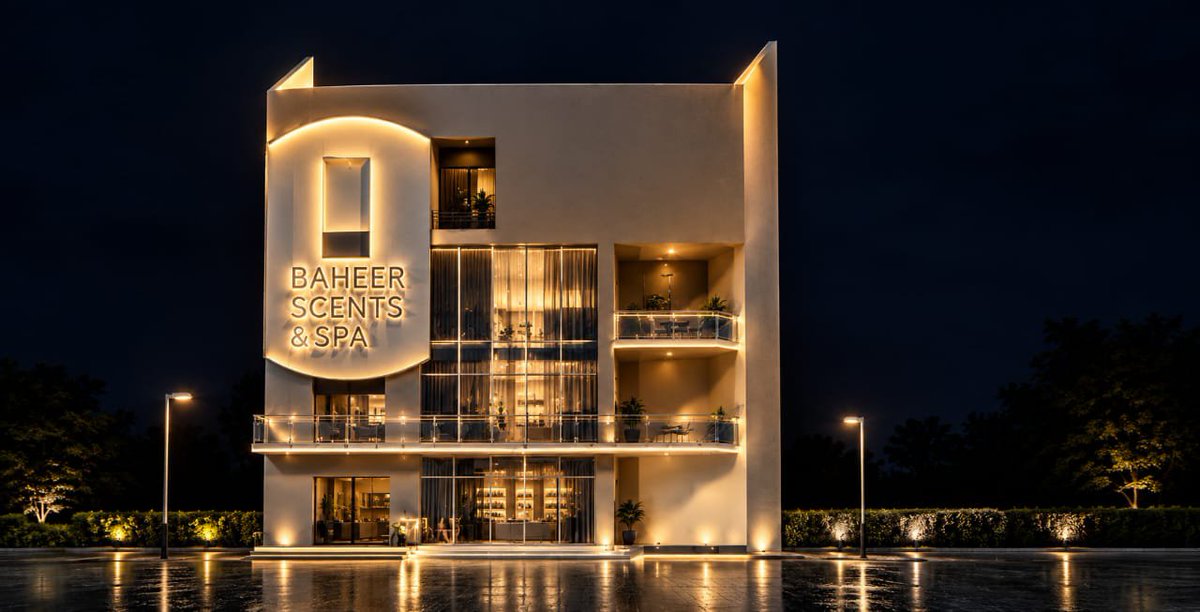 BasitMustopha's tweet photo. BAHEER SCENTS & SPA ✨

As a fragrance entrepreneur, I wanted to take Baheer Scents beyond simply selling perfumes, so I envisioned a dedicated building that brings the brand to life.

The three-storey concept combines fragrance retail spaces, a spray/testing section, a spa, Chairman and Vice Chairman offices, a CEO’s office and a Boardroom—bringing fragrance, beauty, wellness and business together in one destination.

The architectural form was inspired by the rounded profile, layered composition and soft neutral tones of a contemporary skincare product, which were abstracted into the building’s façade and overall identity.

More than a perfume store. More than a spa. It is Baheer.

Designed by Baheer Creative Space
Crafting spaces that speak