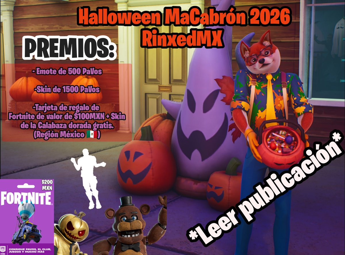 RinxedMX's tweet photo. HALLOWEEN MACABRÓN 2026 RINXEDMX  este 7/10/27 
Ft.  @ReviTianguis   @Elyoshikaled  
@ Granhuevos1 
¡Unas dinámicas que haré mañana dónde regalare varios premios dentro de fortnite! 
Si quieres registrarte, entra al link;
https://t.co/k8jxfRXsmG…
#Fortnite #Epicpartner https://t.co/F6L88Lb4G7