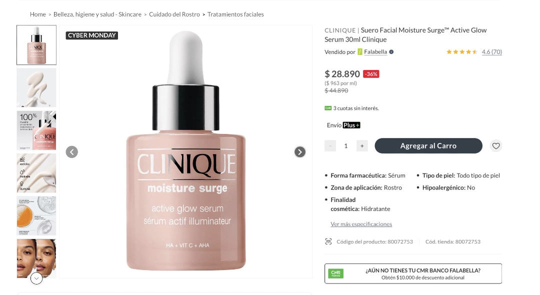 DescuentosRata's tweet photo. #ALERTARATA #CyberRata 💆‍♀️ Sérum facial Clinique Moisture Surge (30 ml) bajó a $28.890 solo hasta las 18:00 hrs en Falabella.

Link directo 🔗 https://t.co/6pWmYyrYyJ https://t.co/tv9pWJmxD8