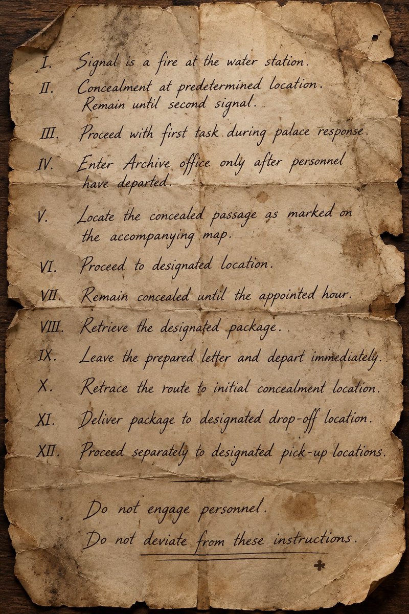 HRHNaledi's tweet photo. @Imjustasquirel
@AnnaM99878890 @thelionatlas 
Your Majesty, the sabotage at the water facility, was part of a plot that coincided with the security breach. 

I found these on the spies I eliminated in the secret passageway. 

Proof of a two-point test and my abduction attempt. https://t.co/KLijGDiNqQ