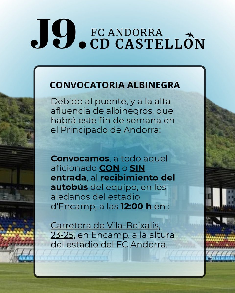 cdcsyouth_'s tweet photo. Convocamos a toda la afición albinegra, con independencia de que dispongan o no de entrada, a acompañar y recibir al autobús a su llegada a los aledaños del Estadio d’Encamp.

Es momento de apoyar todos juntos al equipo tras el buen inicio de liga. https://t.co/eGh4Is0w3a