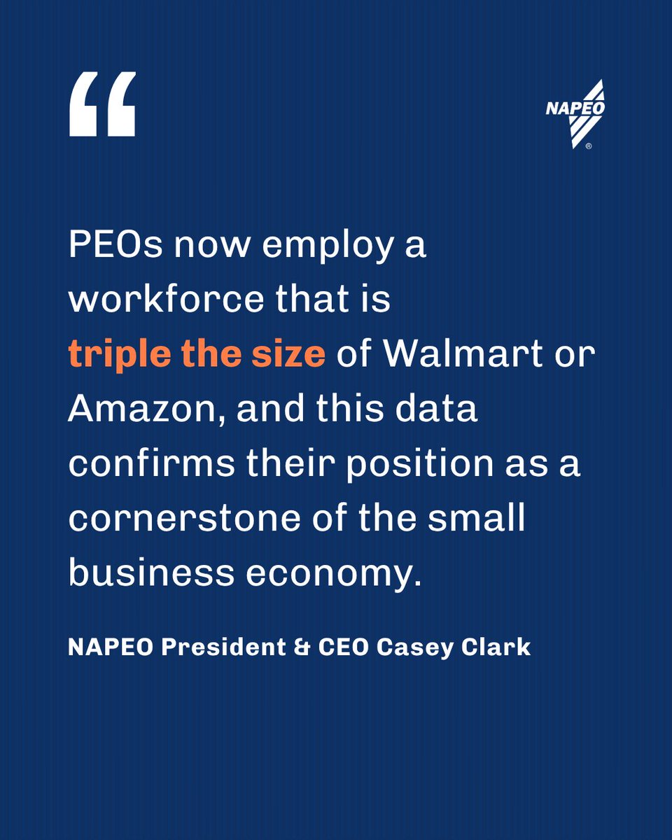 NAPEO's tweet photo. The PEO industry supports 5.4M worksite employees nationwide, which is more than triple Walmart or Amazon's workforce and roughly equal to the combined headcount of seven of the largest U.S. employers. https://t.co/lIO1ET1bpv 
 
#PEO #NAPEO https://t.co/VrfP7OqGmB