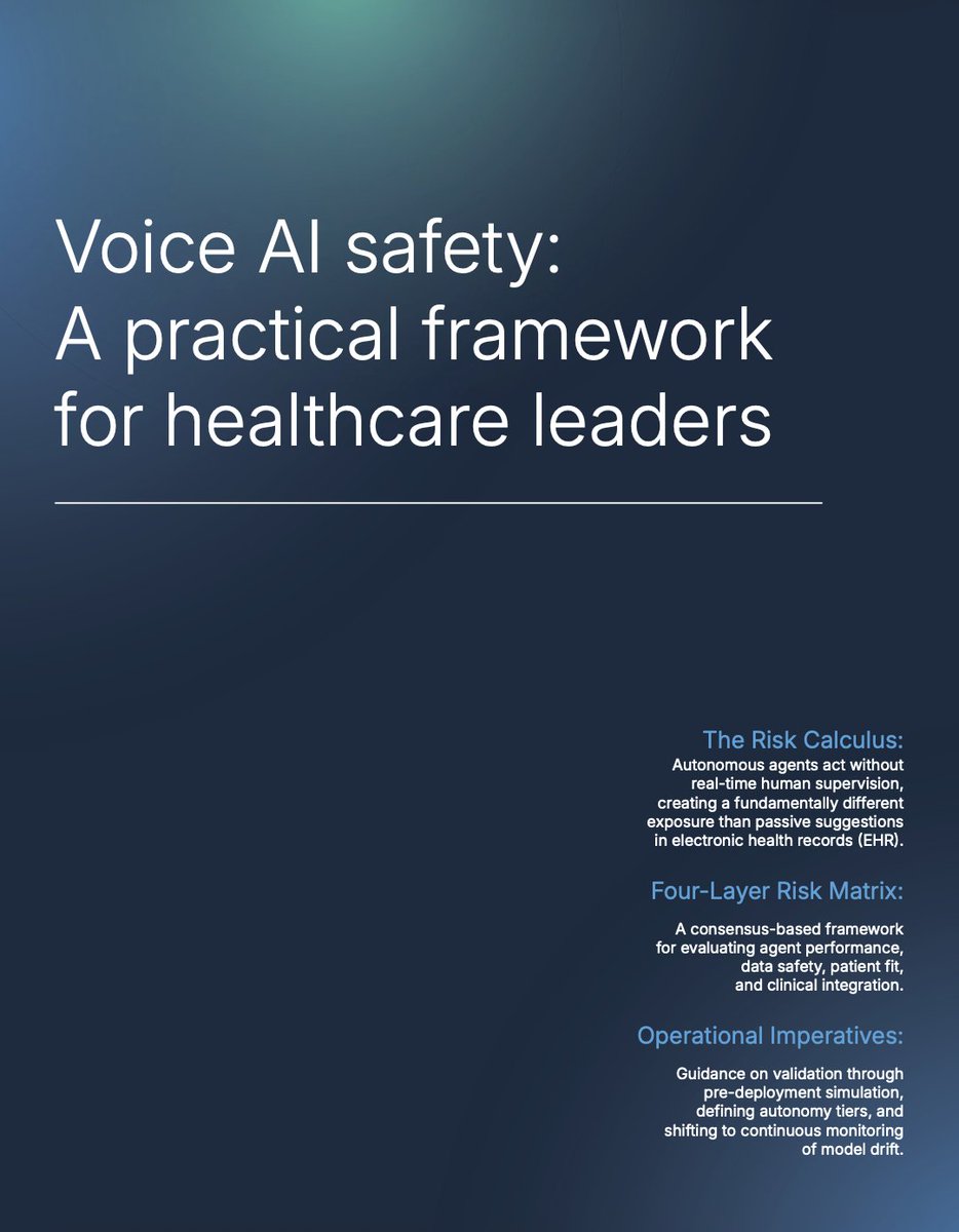 InfinitusAI's tweet photo. The Healthcare Risk Management for Voice AI Taskforce has published its first white paper, answering the critical question: How should healthcare organizations assess clinical risk in voice agents that talk to patients directly and act on what they hear? https://t.co/yf0ns3wio9 https://t.co/U4rrijKcA1