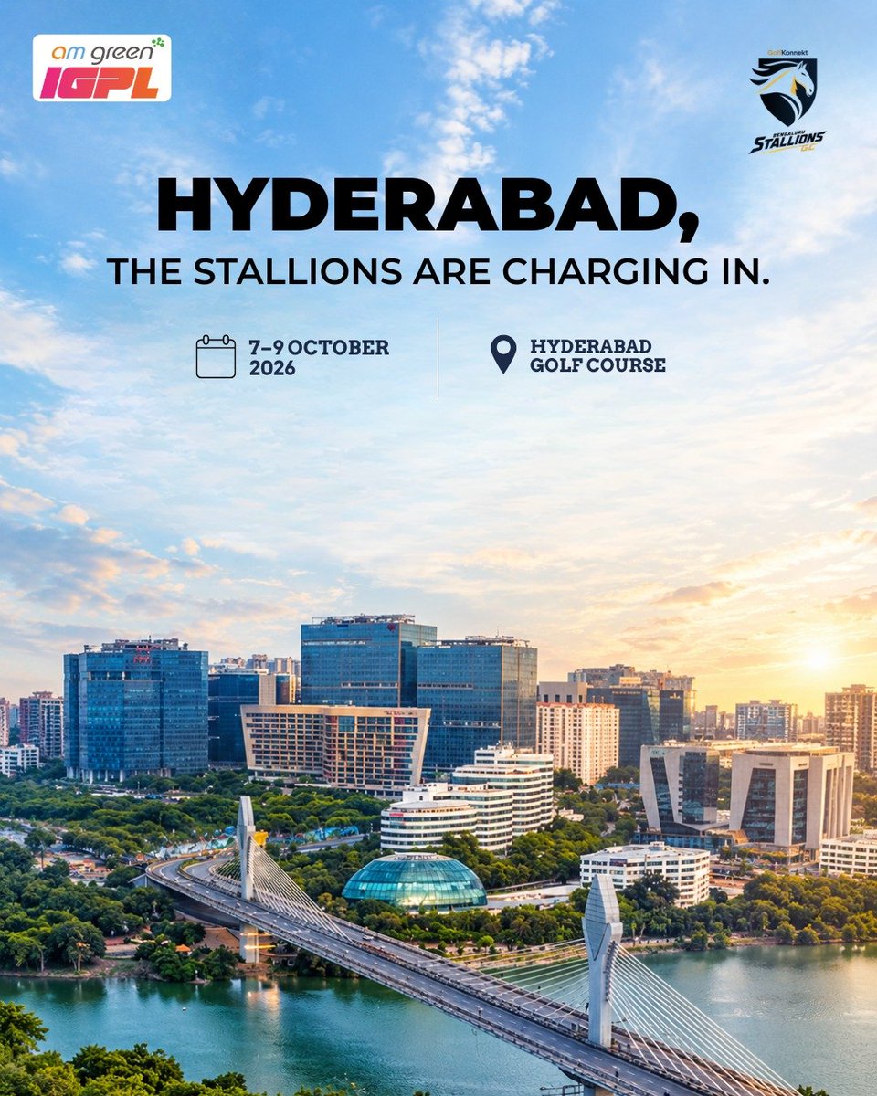 BlrStallionsGC's tweet photo. Hyderabad, the Stallions are charging in.
The AM Green IGPL heads to Hyderabad Golf Course, Oct 7–9, hosted by Krishna Punjab Raptors GC.
New course. New challenge. Time to bring the Bengaluru spirit.
@punjabraptorsgc
#AMGreenIGPL #GolfKonnekt #BengaluruStallions #golf https://t.co/XXtbRZvYCR