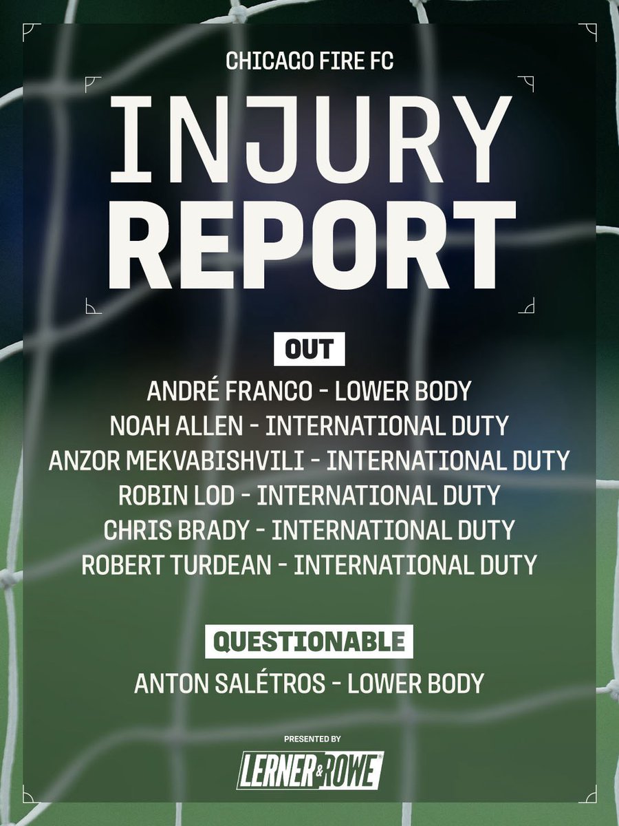 ChicagoFire's tweet photo. Tonight’s injury report ⬇️ #cf97 https://t.co/jYligCUjRQ
