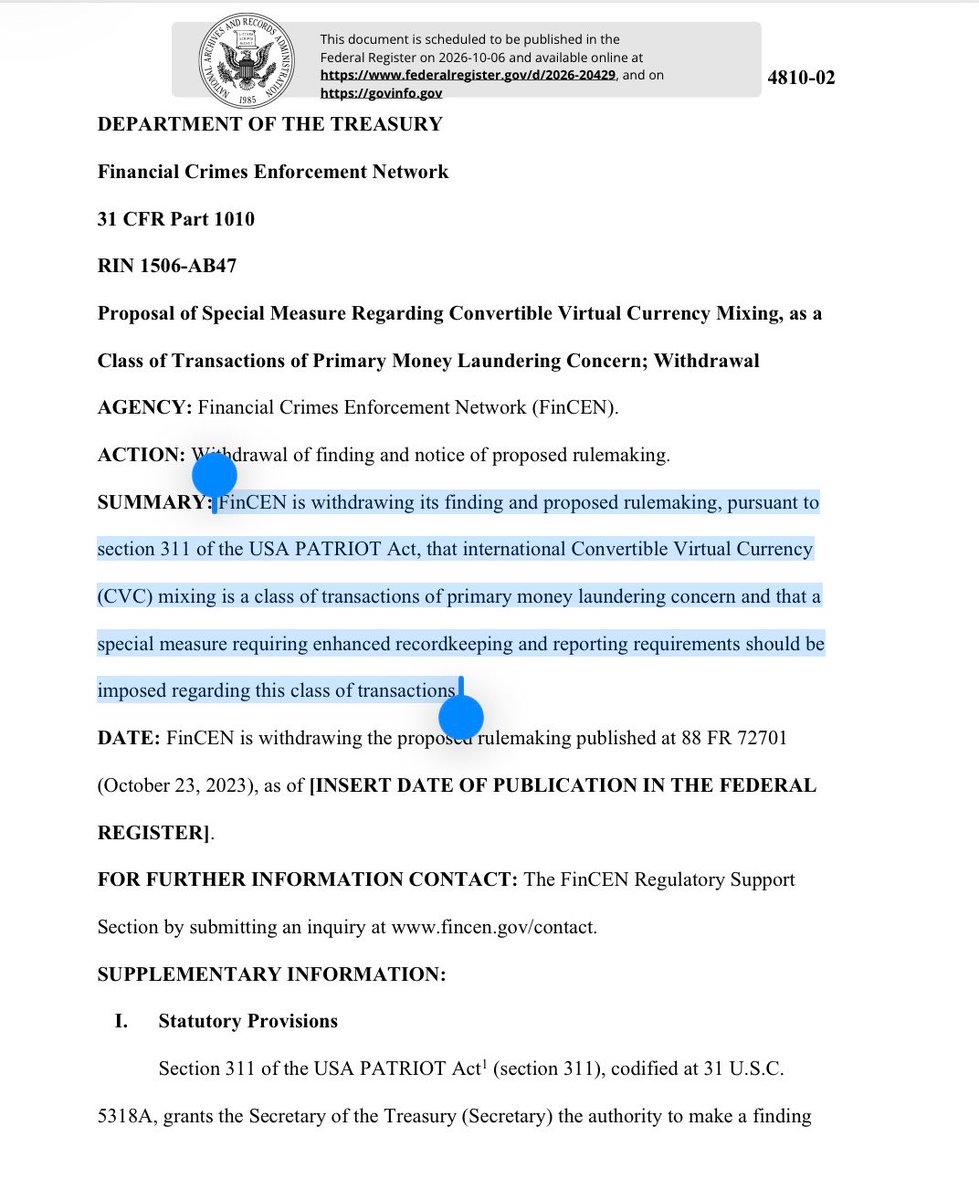 gaborgurbacs's tweet photo. Financial privacy is a basic human right.
Glad it’s getting recognized in the U.S.

Treasury and FinCEN to withdraw Unhosted Wallet KYC rule and crypto mixing surveillance rule. The Patriot Act went too far. It’s too dangerous in the AI age. https://t.co/8YJu4WtRAL