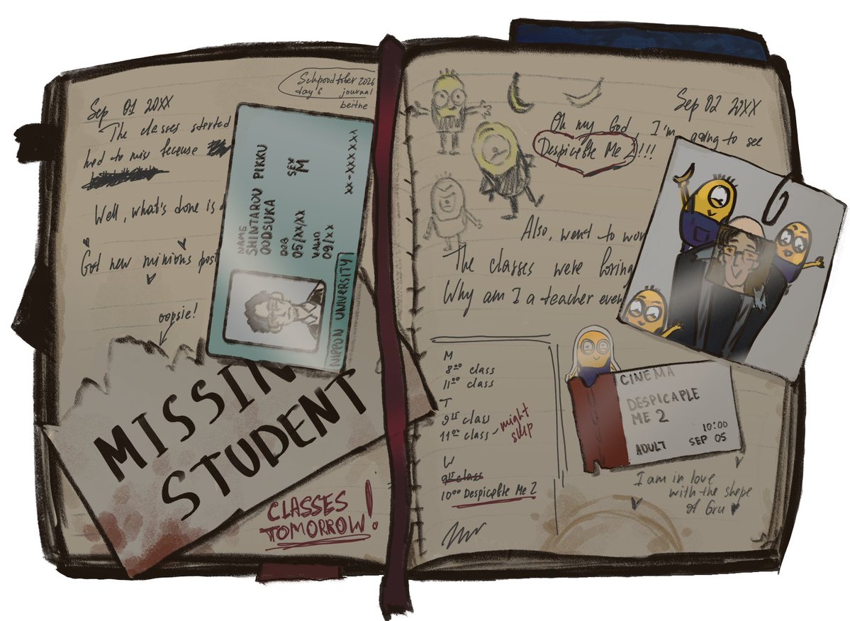 beitne_'s tweet photo. schpoodtober day 6: journal

soooo sensei oodsuka's diary.... i watched like 15 minutes of bingodemia in total and the only thing i remember is minions lol

#schpoodtober26 #schpood https://t.co/SXSWwTY138