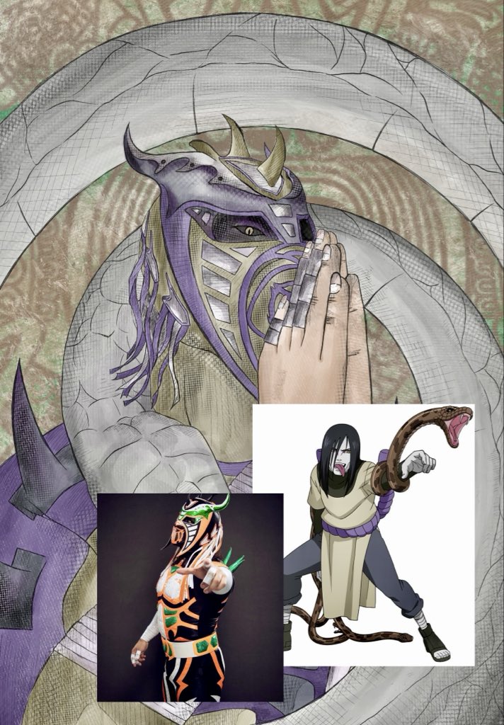 kayfabeclutch's tweet photo. Histeria X Naruto 🐍 Las Vipers, acompañadas como era de esperarse por uno de los villanos más formidables 
Wrestling X Anime 
#naruto #luchalibreaaa https://t.co/Wp059XSDST