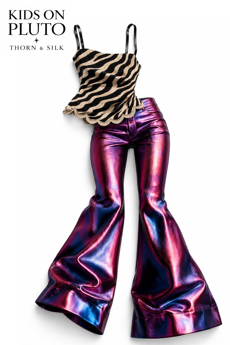 KidsOnPluto's tweet photo. Goth was never about wearing black. It’s knowing you look better after dark.

From Thorn &amp; Silk 🥀
Leather Flare Trousers linked in the comments. https://t.co/XRPQKqfG3c