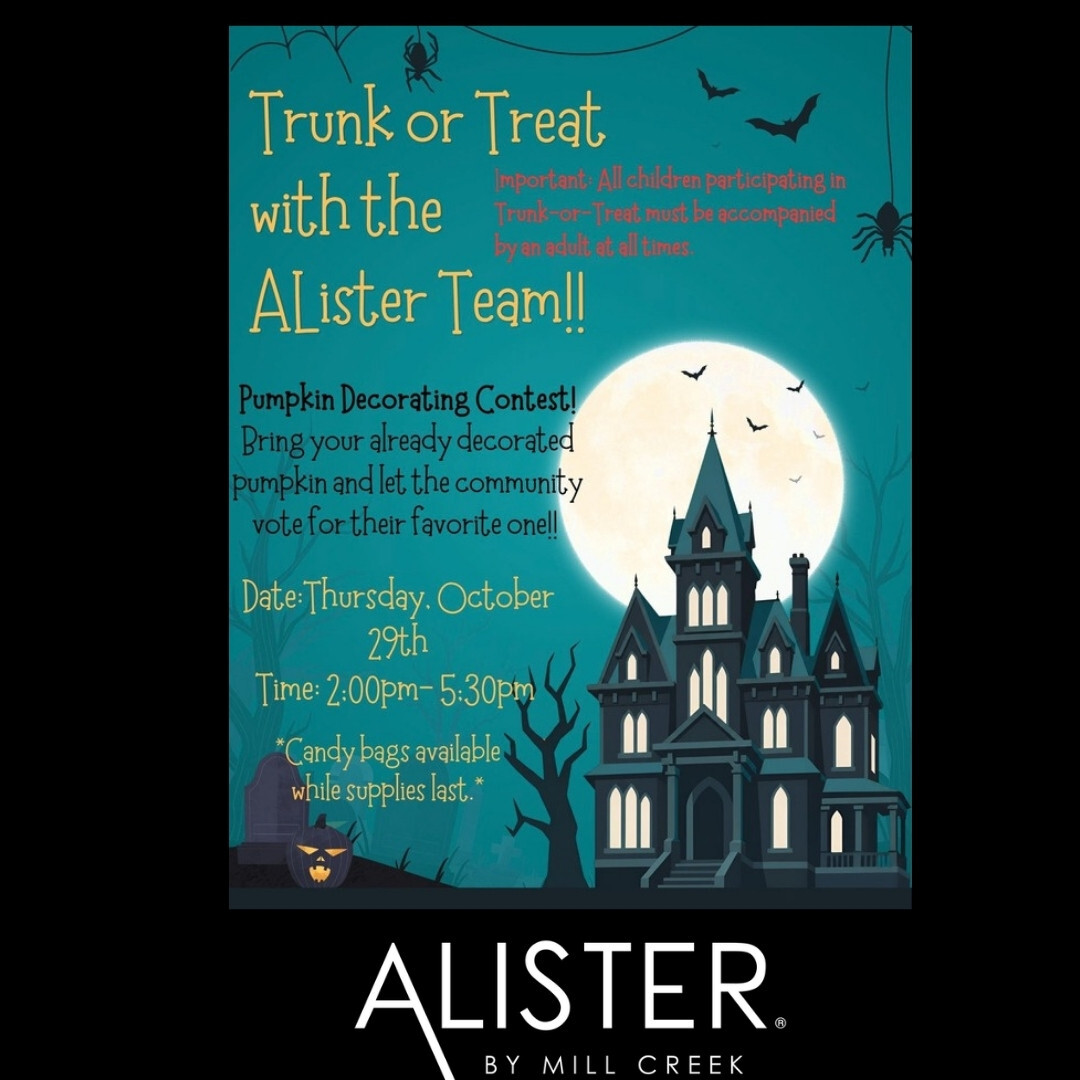AlisterLynn's tweet photo. 🎃👻 ALISTER LAKE LYNN PRESENTS: TRUNK OR TREAT! 👻🎃

Join us on October 29th from 2:00 PM – 5:30 PM for some Halloween fun! 🕷️🍬

🍭 Stop by and pick up a goody bag — while supplies last!

🎃 BYOP — Bring Your Own Pumpkin!

Bring your already decorated pumpkin and enter... https://t.co/DazQKoZlJd