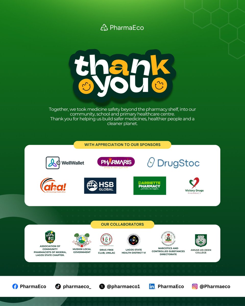 pharmaeco1's tweet photo. A BIG THANK YOU TO EVERYONE WHO MADE THIS POSSIBLE! 💚

Our World Pharmacists’ Week 2026 campaign was more than a campaign. It was an opportunity to take conversations around medicine safety and pharmaceutical waste beyond the pharmacy shelf and into our communities, a school, https://t.co/ByuKgvxAND