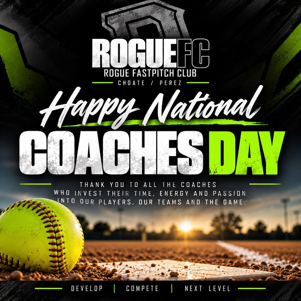 RogueFC_CP's tweet photo. Happy National Coaches Day to all the coaches who give their time, energy, knowledge and passion to help athletes grow both on and off the field. 🥎

The wins are great, but the real impact is in the lessons, relationships and confidence we help build along the way.

Thank you to every coach who continues to invest in the next generation. 🖤💚

Develop | Compete | Next Level

#NationalCoachesDay #RogueFC #RogueFastpitch #ChoatePerez #SoftballCoaches #MoreThanSoftball
