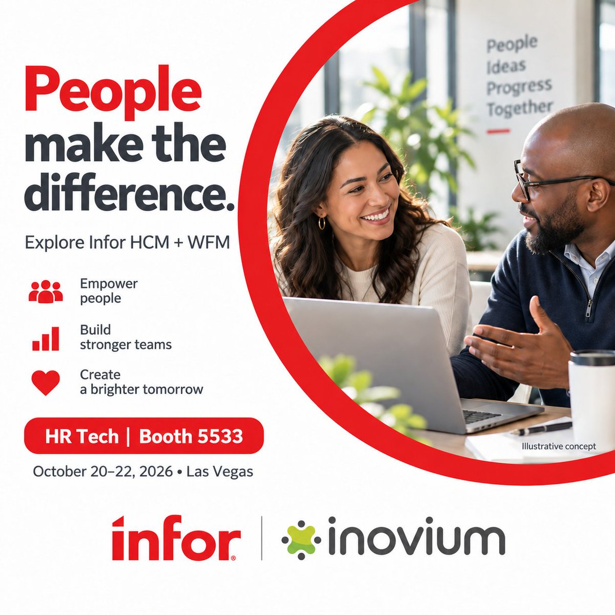 BuminFlorida's tweet photo. What could a better workday look like for your people? Explore Infor HCM and WFM with Infor and Inovium at HR Tech, Booth 5533. October 20–22, 2026 | Mandalay Bay, Las Vegas. #HRTech https://t.co/UONwgyV7D7