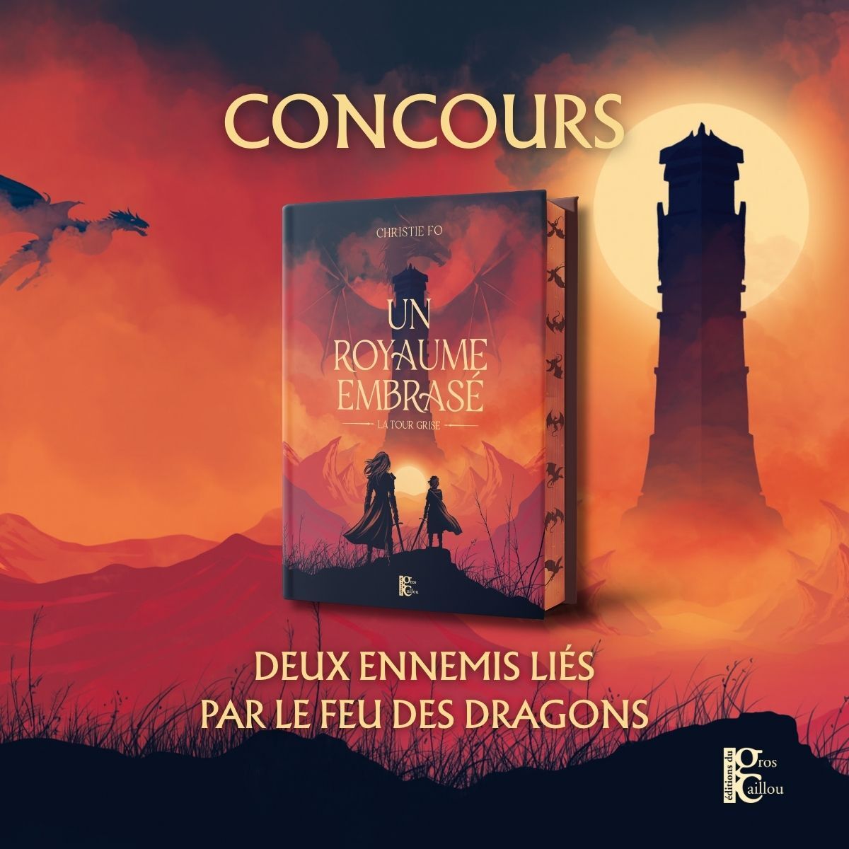 Booknode's tweet photo. Tentez de remporter "Un royaume embrasé" de Christie Fo 🎉 
"La Tour Grise" est le premier tome d’une duologie de fantasy mêlant dragons, slow burn et complots 🐉⚔️
Âge de lecture : 15 ans
Pour participer il faut :
⭐️ Liker ce post
⭐️ Être abonné(e) à @booknode et @editionsdugroscaillou sur Instagram
⭐️ Mentionner 1 ou plusieurs amis !
⭐️ N’hésitez pas à repartager pour multiplier vos chances 😍
Un roman au format poche relié avec jaspage 💖