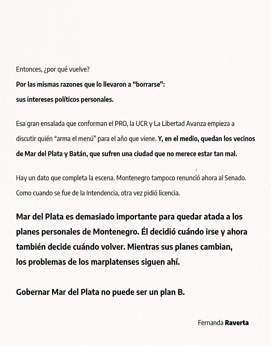 FerRaverta's tweet photo. Mar del Plata no puede ser un plan B
Carta a mis vecinos https://t.co/L8o1F0MiHP