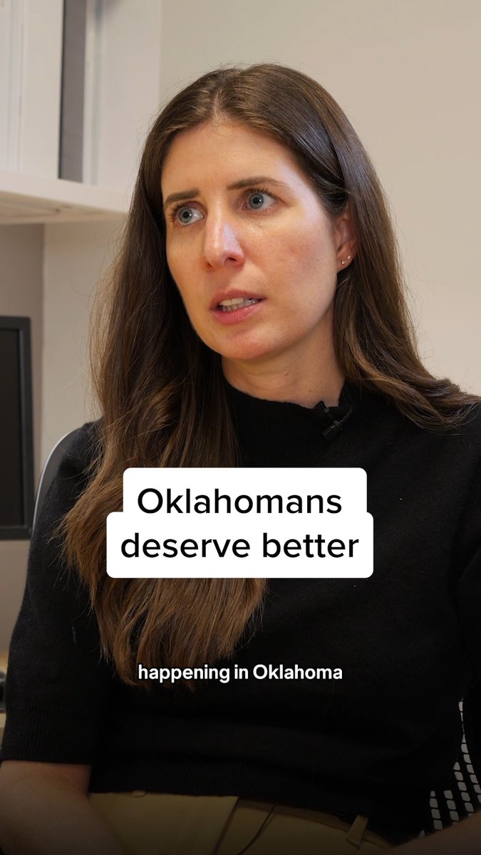 A woman with long brown hair speaks with a serious expression, overlaid with text reading 'Oklahomans deserve better' and 'happening in Oklahoma'.