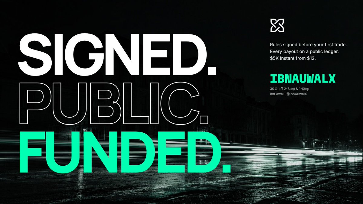 IbnAuwalX's tweet photo. OFFICIAL PARTNERSHIP
@IbnAuwalX× @Dolveroprop

Rules signed before your first trade.
Every payout on a public ledger.

30% off 2-Step &amp; 1-Step

$5K Instant from $12

Code: IBNAUWALX

SIGNED. PUBLIC. FUNDED. https://t.co/qGplGwY0fe