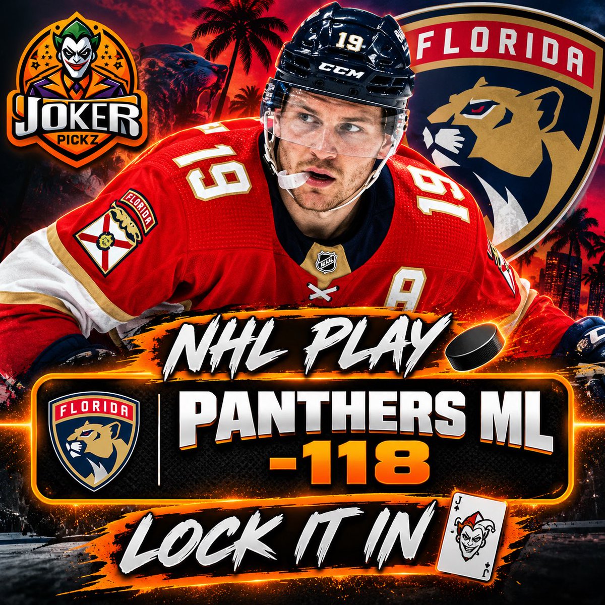 JokerPickz's tweet photo. NHL PLAY 🏒

PANTHERS ML -118

LOCK IT IN 🃏 https://t.co/yz8J0poUKt