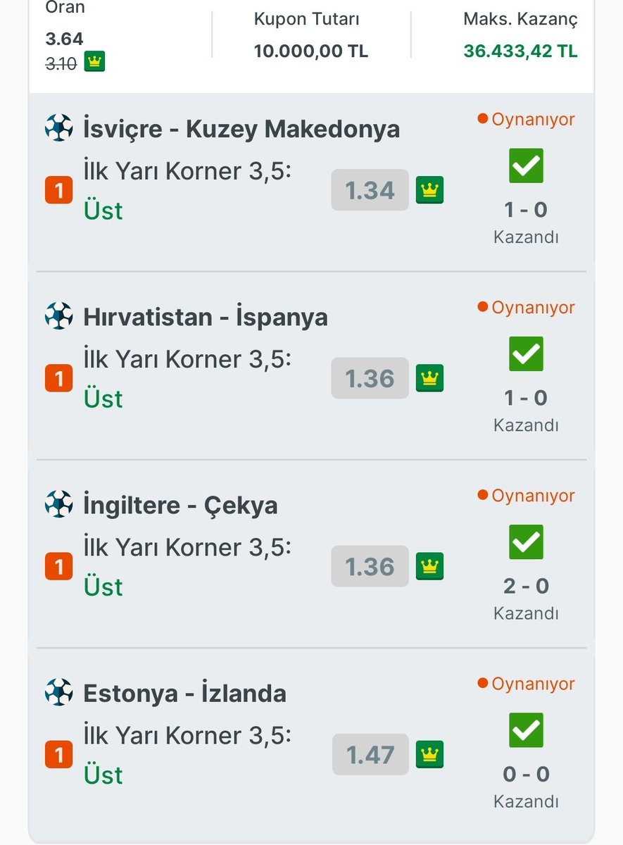 Robinanalizz's tweet photo. 6 Ekim Günün Korner Kuponu ✅
Emek bizden destek sizden 🙏🏹 https://t.co/gchjfdLhXV