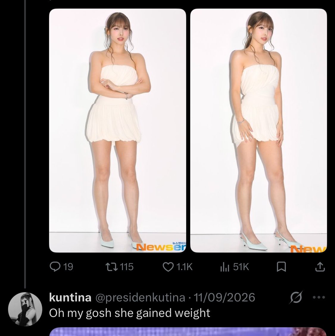 needy4miso's tweet photo. kpop stans love body shaming women into getting thinner and then have the nerve to act stunned when they actually lose weight and start looking skeletal. https://t.co/bUMFfXa2P3