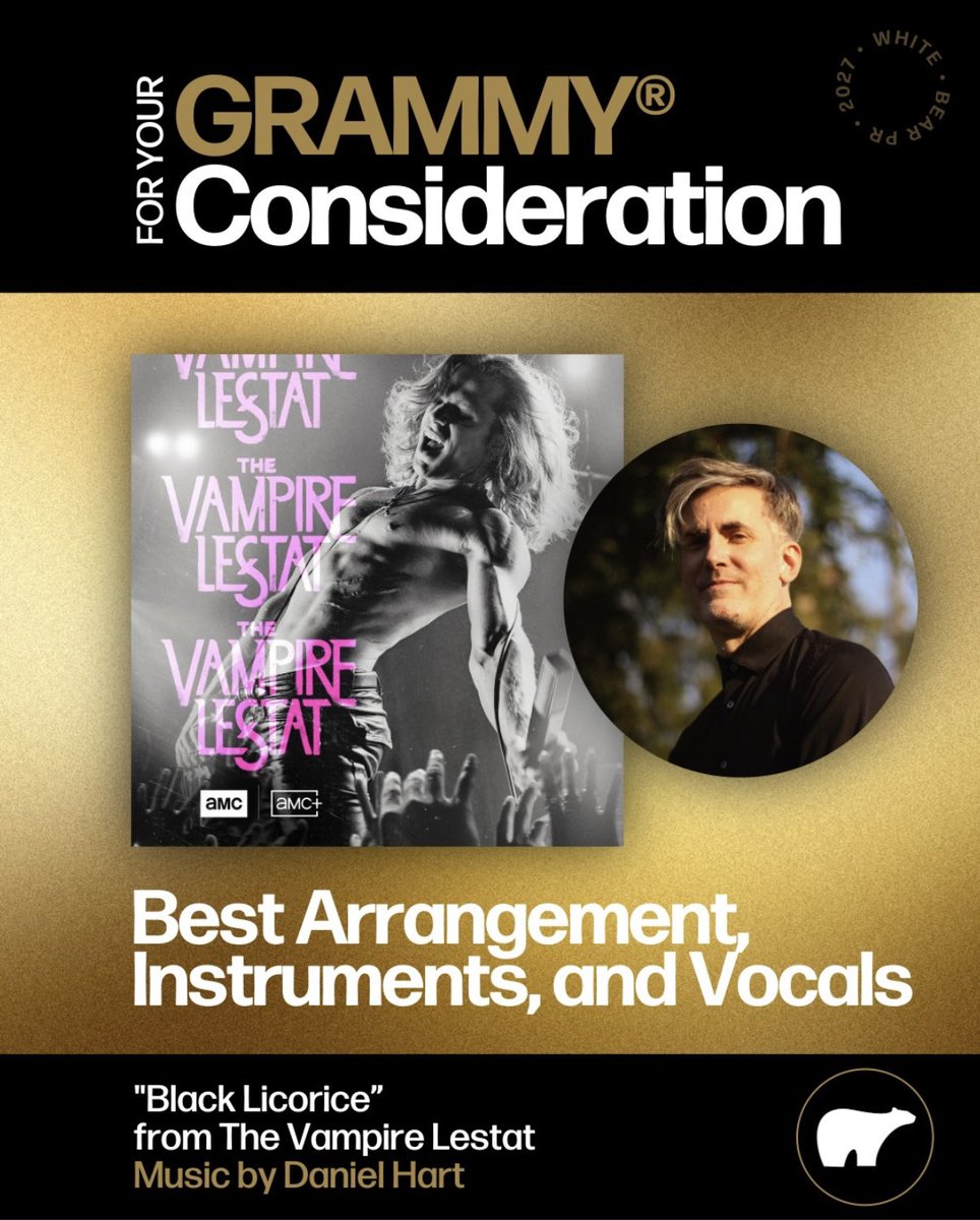 iwtvupdates's tweet photo. The score and soundtrack from The Vampire Lestat have officially been submitted for Grammy consideration! The following was said about Daniel Hart's incredible work on White Bear PR's Instagram: 

"Composer Daniel Hart brings Anne Rice's most famous vampire to the stage in AMC's The Vampire Lestat, writing both the series' original score and the rock songs that fuel Lestat's rise as a performer. From the sweeping score to "The Loneliness" and "Black Licorice," Hart's music captures Lestat's hunger for fame, connection and eternity." 

The submissions are in the following categories:

• Best Score Soundtrack for Visual Media: The Vampire Lestat (Original Series Soundtrack) • Best Compilation Soundtrack for Visual Media: The Vampire Lestat - The Failures • Best Song Written for Visual Media: “The Loneliness” • Best Arrangement, Instruments and Vocals: “Black Licorice”

The nominees for the 2027 Grammys will be announced on November 16, 2026, and the ceremony itself will take place on February 7, 2027.