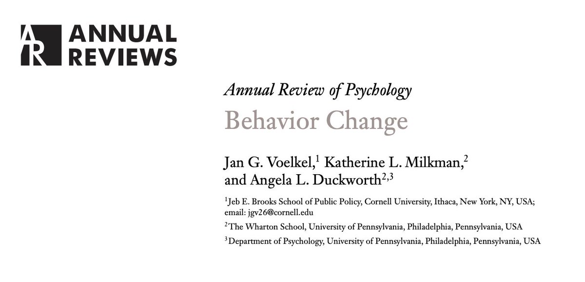 BehaviorChange's tweet photo. 🚨New BCFG paper alert 🚨

What does it take to change behavior?

In the Annual Review of Psychology, Team Scientist @JGVoelkel and Co-Directors @angeladuckw & @katy_milkman provide a new framework for understanding the most effective tools to change behavior.

The paper outlines 3 phases of change: building motivation, following through, and forming habits.

https://t.co/Yq0XlT57oZ