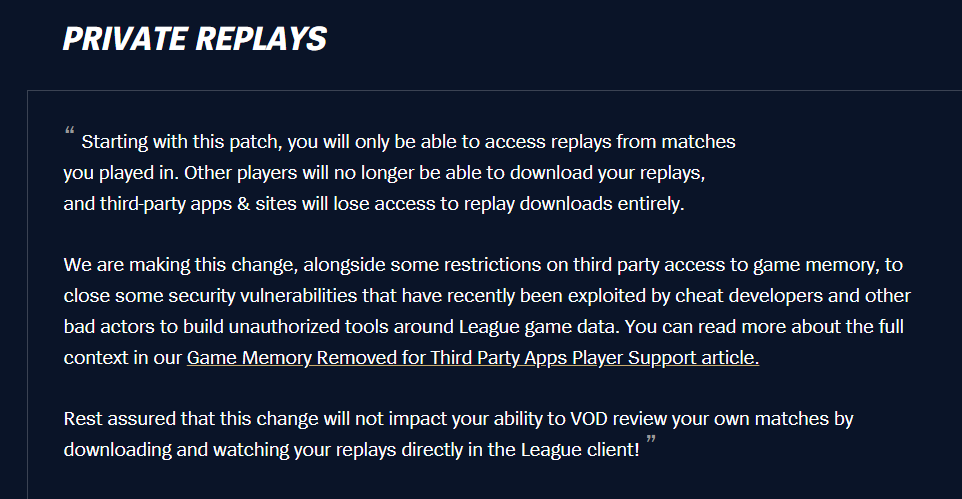 JankosLoL's tweet photo. What...? No reason to remove that feature unless Riot has something else planned ahead

- It's one of the simplest ways to improve your own gameplay by watching top ranked players replays

- Analyst use it to scout jg pathing/improve their jg pathing timers

- Coaches use that one to improve their student gameplay

What are we doing?