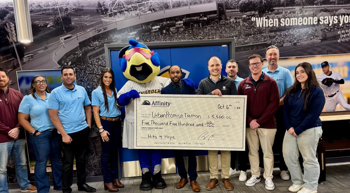 AffinityFCU's tweet photo. Every hit added up to something bigger. ⚾💙
This season, our Hits 4 Hope partnership with the @TrentonThunder helped raise $5,500 for UrbanPromise Trenton!
Proud to turn the baseball season into lasting impact for Trenton!
#AffinityFCU #Hits4Hope #PeopleHelpingPeople https://t.co/m5fIaiigQn