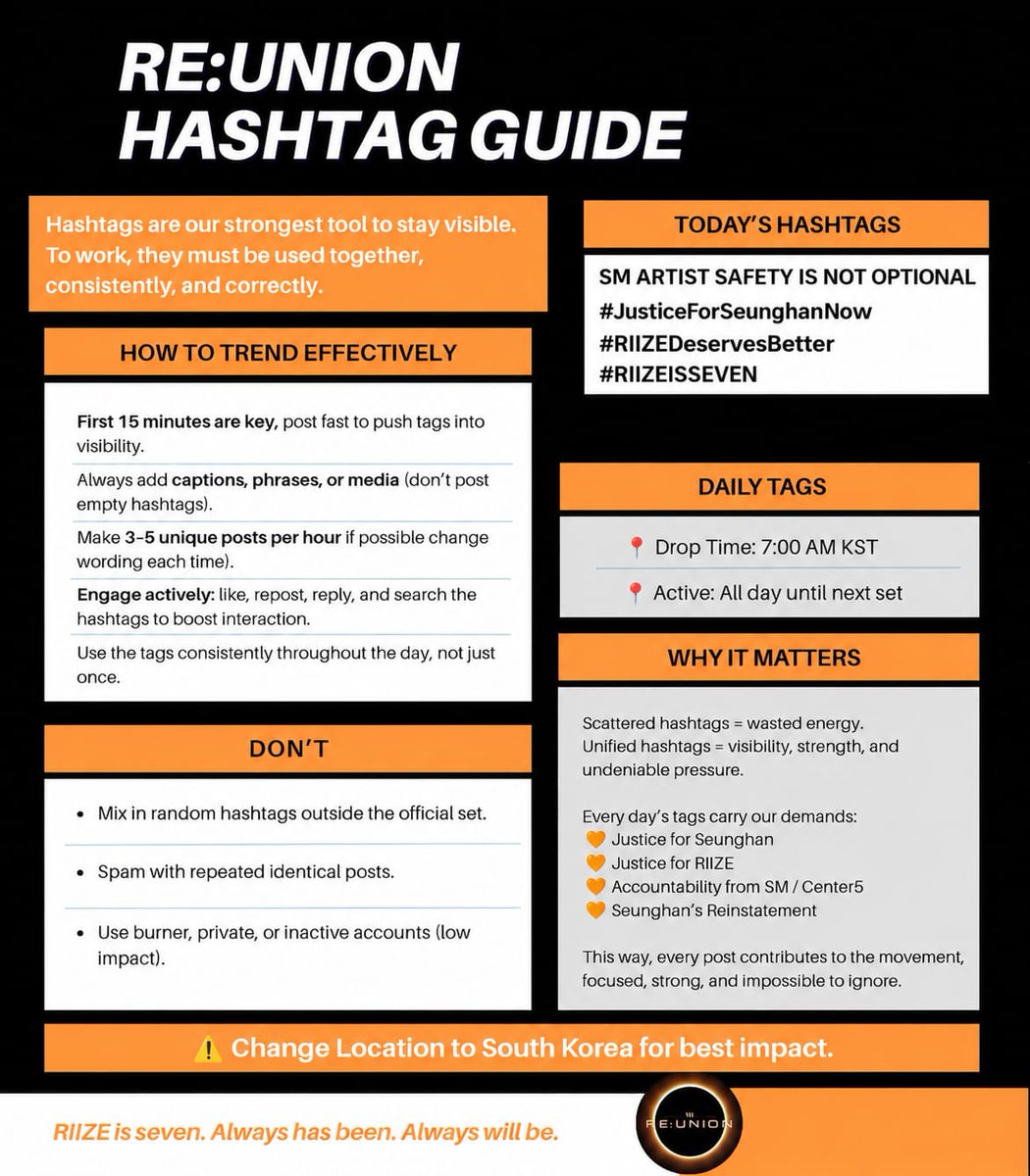 R7_UNION's tweet photo. ✦ RE:UNION DAILY SCHEDULE ✦

RIIZE was seven, RIIZE is seven, and RIIZE will always be seven.🍀☘️

📌 TODAY’S ACTIONS IN PHOTOS

📌 TODAY’S TAGS
SM ARTIST SAFETY IS NOT OPTIONAL
#JusticeForSeunghanNow
#RIIZEDeservesBetter
#RIIZEISSEVEN https://t.co/0TV4eKWkja