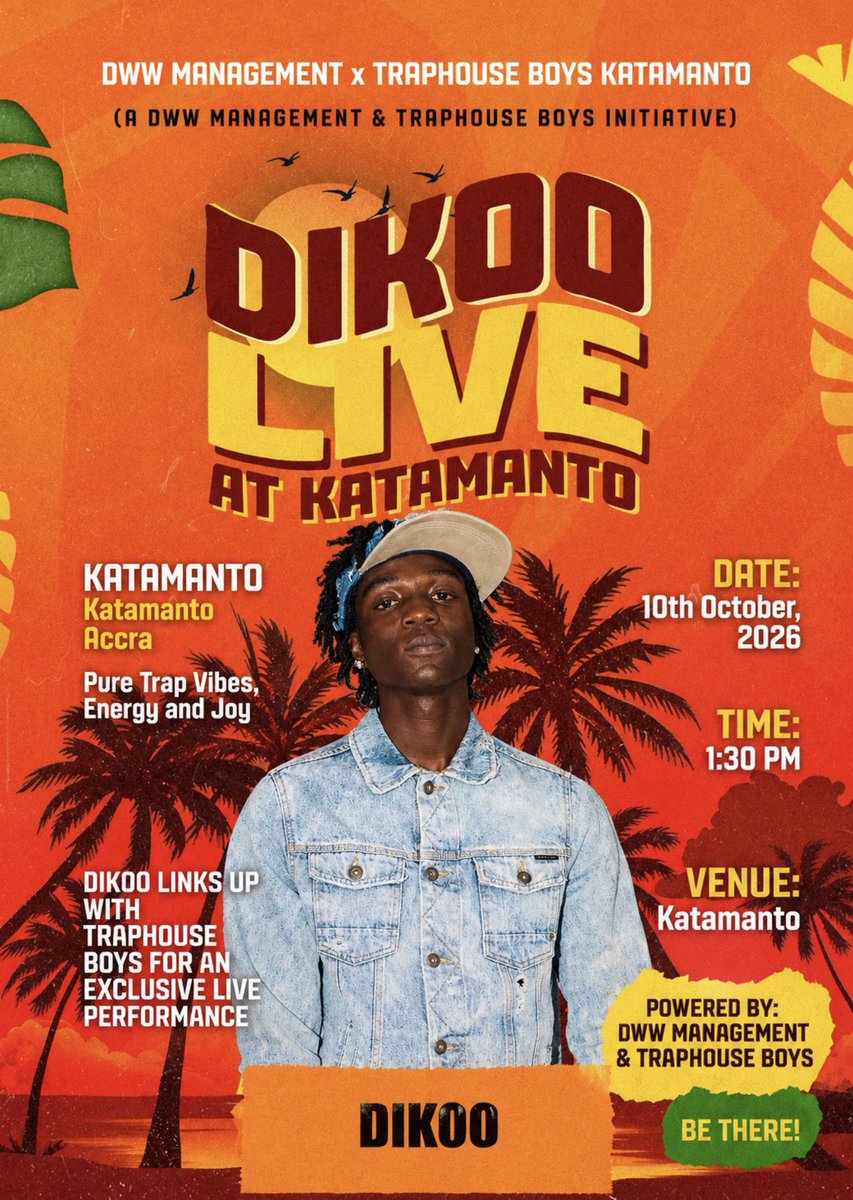 real_dikooo's tweet photo. 🚨 KANTAMANTO, WE OUTSIDE! 🚨
I’ll be LIVE in KANTAMANTO this Saturday! 🔥
10/10/26
Come catch the energy. Come feel the movement.
DAA NKWA season. 🏴☠️
#Dikoo #DAANKWA #Kantamanto #TrapAkan https://t.co/HA6TWJP6z2