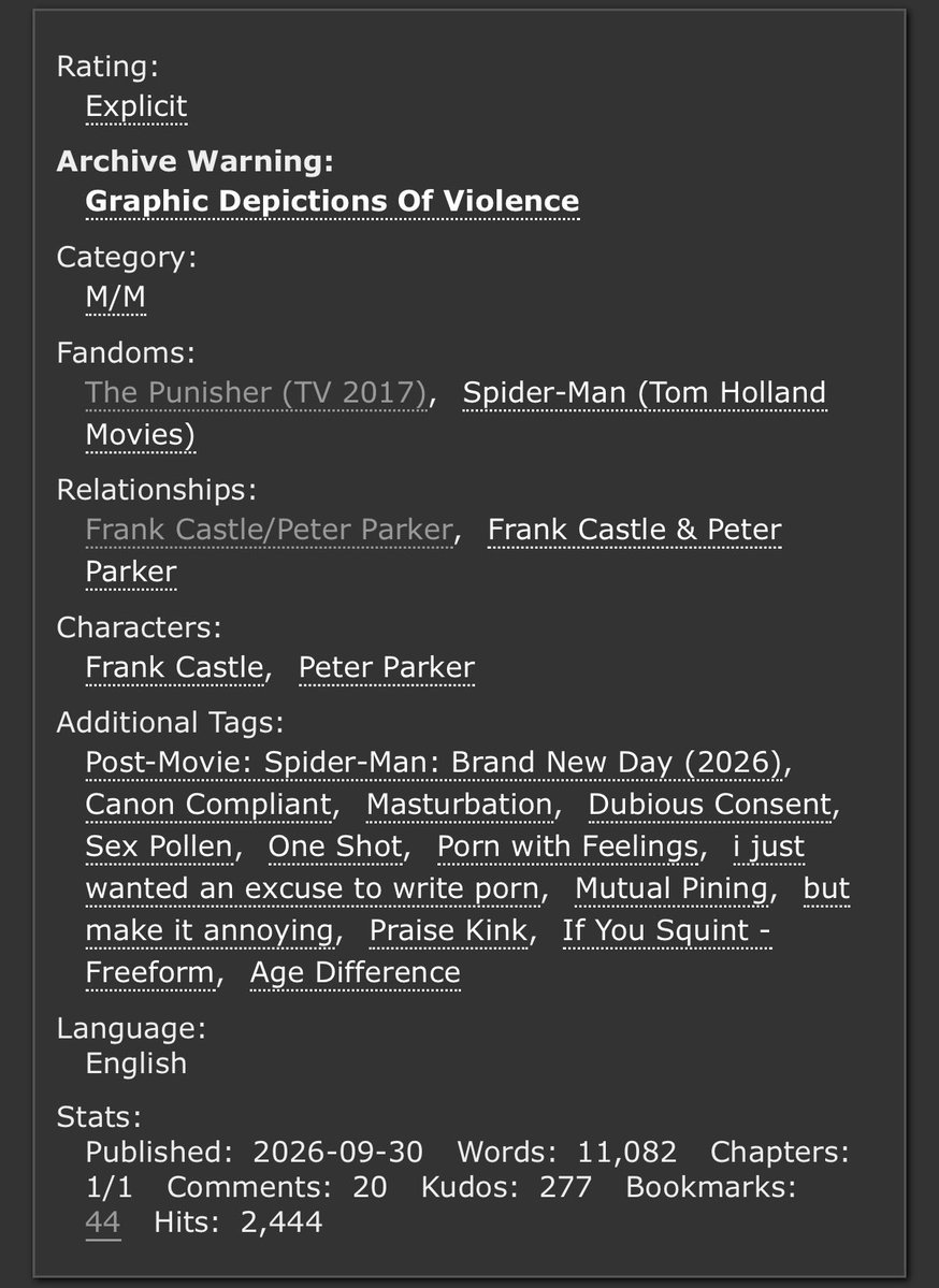 buildngcastles's tweet photo. #peterfrank #spiderskull #spidercastle

take it as a sign - one shot, 11k words, explicit

🔗 https://t.co/i8di5g9JK8

warnings: sex pollen, dub-con (as per usual with sex pollen), canon compliant, bnd spoilers https://t.co/pAT7fqjhHV