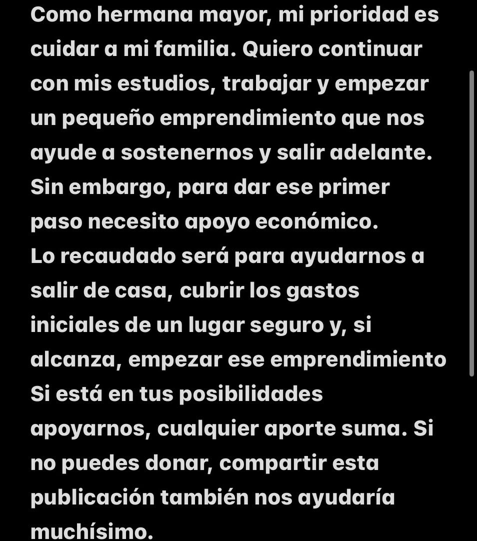 angelbitws's tweet photo. No es facil pedir ayuda ni contar algo tan personal como eso, pero quiero que mi familia y yo tengamos la oportunidad de vivir tranquilas y construir un futuro seguro donde no se repita lo mismo con mis hermanas

Gracias por leerme y por cualquier apoyo que puedas brindarnos 🫂❤️‍🩹 https://t.co/IKPYKBydFM